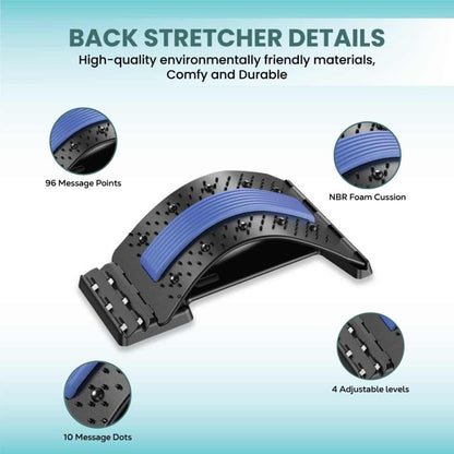 Ergonomic Back Stretcher for Lower back Pain Relief, Lumbar Support with Acupressure Points. Portable Spine Deck and Posture Correction Cracking Device with 4 Adjustable Levels. Back Massager for Scoliosis, Spine Decompression(Blue)