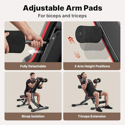 YOLEO 1100LB Adjustable Weight Bench with Bench Press Stand, Foldable Workout Bench with Extended Head/Elbow Pad(for Users up to 7')