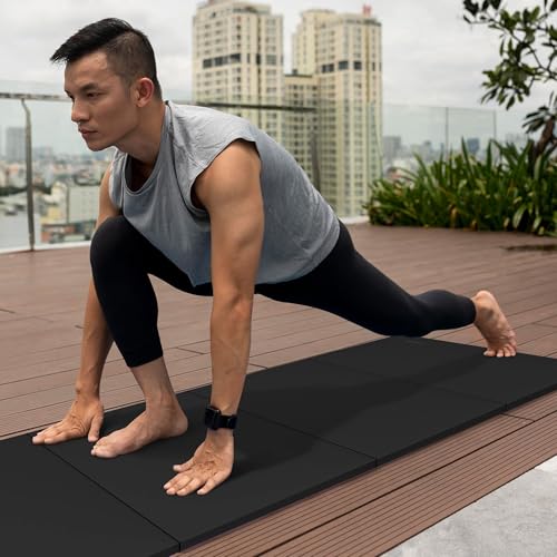 BalanceFrom 6x4 Feet 4-Panel Folding Gymnastics Mat – 2-Inch Thick Pad with Vinyl Surface and Carrying Handles for Tumbling, Yoga, Pilates, Home Workouts, and Martial Arts