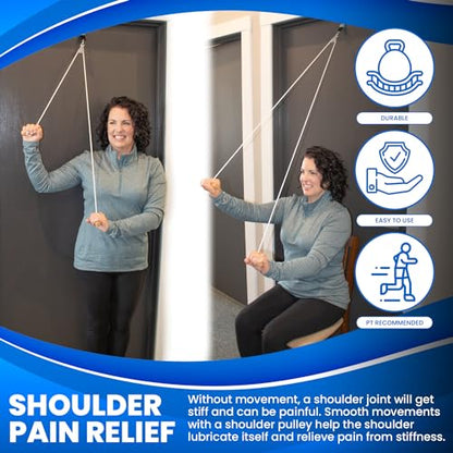 RangeMaster Econo Ranger Shoulder Pulley │ Physical Therapy Exercises │ Aids in Recovery and Rehabilitation │ Increases Mobility │ Wooden Handles for Comfort │ Metal Bracket Door Attachment - color: White