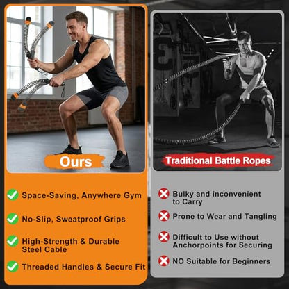 Ropeless Battle Ropes Adjustable Weight, Cordless Battle Ropes for Home Gym, Weighted Portable Battle Rope with Storage Bag, Low Impact HIIT Strength Cardio Workout Rope for Men & Women (Black)