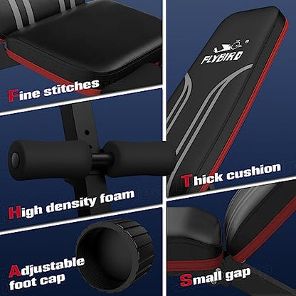 FLYBIRD Foldable Weight Bench with Resistance Bands, 8 Backrests Fast Adjustable FID for Home Gym Full Body Workout, Easy to Storage for Small Apartment