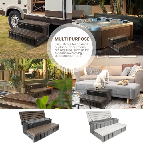 XtremepowerUS Universal Heavy Duty 2-Step Spa & Hot Tub Step Porch Steps with Large Storage Compartment Non-Slip Resistant Step Stairs 36" Inches Long Stool Pool Ladder, Grey - color: Gray