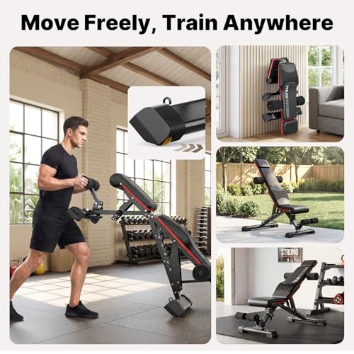 YOLEO 1100LB Adjustable Weight Bench with Bench Press Stand, Foldable Workout Bench with Extended Head/Elbow Pad(for Users up to 7')