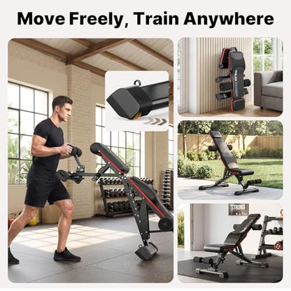 YOLEO 1100LB Adjustable Weight Bench with Bench Press Stand, Foldable Workout Bench with Extended Head/Elbow Pad(for Users up to 7')