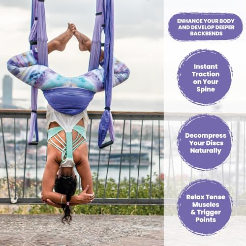 Yoga Trapeze Swing Set for Back Pain Relief & Inversion Therapy - color: Purple