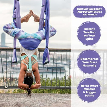 Yoga Trapeze Swing Set for Back Pain Relief & Inversion Therapy - color: Purple
