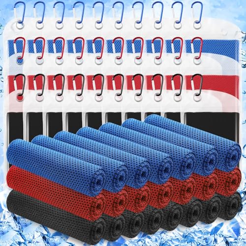 30 Pack Cooling Towels 40"x12" Cooling Neck Wraps Soft Breathable Chilly Towel Ice Towels Microfiber Workout Towel for Yoga Sport Running Workout Gym Camping Fitness Activities(Dark Color) - color: Dark Color