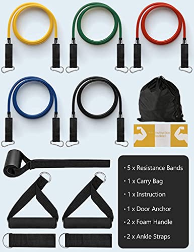 FIMISU 11 Piece Resistance Band Set - 150 lbs Total Resistance - Workout Anywhere