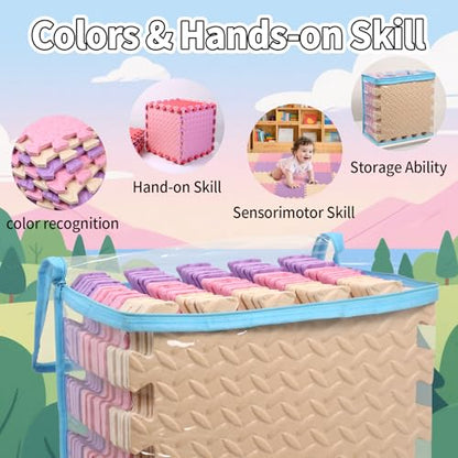 Foam Play Mat, EVA Non-Toxic Interlocking Floor Mats - color: Pink/Beige/Purple, size: 36 Pcs/70.8*70.8