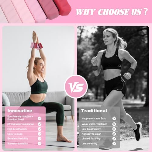 Ankle Weights Resistance Bands Set for Women,Adjustable Wrist Weights Wearable Arm Leg Weight Set of 2(1Lbs Each),Elastic Exercise Loop Bands with 3 Levels(15/25/35 LBS),for Gym, Yoga, Pilates, Cardio & Strength Training