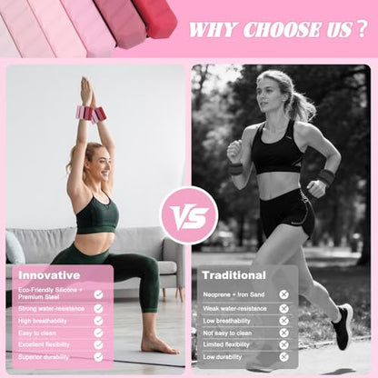 Ankle Weights Resistance Bands Set for Women,Adjustable Wrist Weights Wearable Arm Leg Weight Set of 2(1Lbs Each),Elastic Exercise Loop Bands with 3 Levels(15/25/35 LBS),for Gym, Yoga, Pilates, Cardio & Strength Training