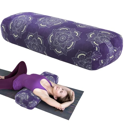 MABOZOO Yoga Bolster Pillow, Rectangular Yoga Bolster for Restorative & Meditation, Professional Meditation Cushion with Carry Handle - color: Purple, size: 27.5 inch