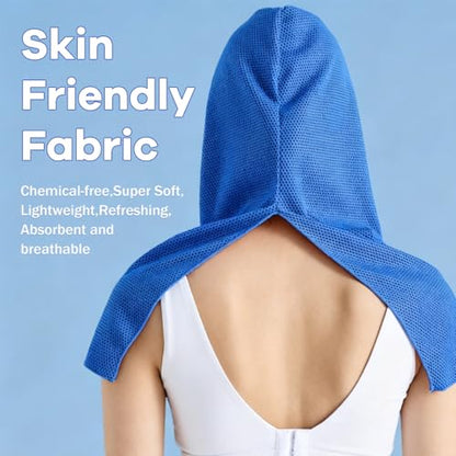 (2PCS) Cooling Hoodie Towel, Cooling Cap Towel, Ice Sports Hat, Head Ice Pack, Cooler Heat Relief Cap for Neck and Face, Microfiber, Instant Cooling, White, for Sport, Gym, Camping