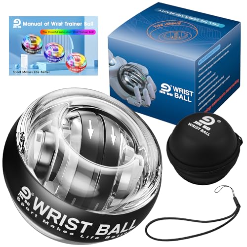 JIN BD Auto-Start Wrist Ball, Upgraded Gyroscopic Forearm Exerciser and Grip Trainer for Hand, Finger & Arm Strength Training, Wrist Strengthener with Storage Bag for Home Gym & Sports Fitness