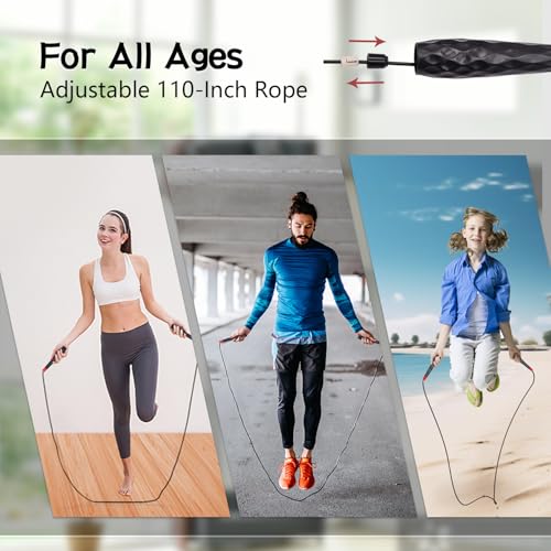 Jump Rope with Ball Bearings, 3mm Steel Speed Rope for Double Unders, Tangle-Free 9.2 Ft Adjustable Lightweight Skipping Rope for Cardio, Fitness, and Weight Loss – Speed Jumping Rope perfect for Men ,Women & Kids