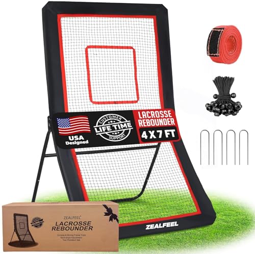 Lacrosse Rebounder, 4x7FT/4x6FT Volleyball Rebounder for Backyard with 5 Rebound Angles, Target Strip, Lacrosse Rebound Net Perfect for Lax Baseball Volleyball & Soccer Practice - size: 4×7ft Volleyball/Lacrosse Rebounder