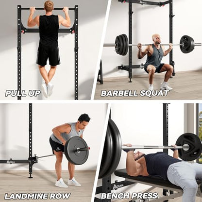 Folding Squat Rack, 2.36"x2.36" Steel Wall Mounted Power Rack for Home Gym Space-Saving Foldable Squat Cage 1000LBS Capacity with Pull Up Bar/J-Hooks/Landmine