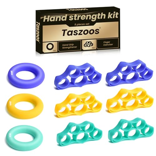Grip Strength Trainer Kit (9 Pack,L size), Forearm Strengthener & Finger Exerciser for Recovery, Hand Strengthening Devices for Arthritis & Rock Climbing, Physical Therapy Equipment
