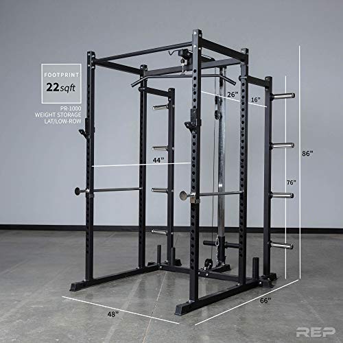 REP Fitness PR-1100 Power Rack Home Gym System, Compact Squat Cage with Multi-Grip Pull Up Bar, Adjustable, + AB-3100 Incline Bench + LAT/Row Attachment + Dip Attachment + Weight Storage
