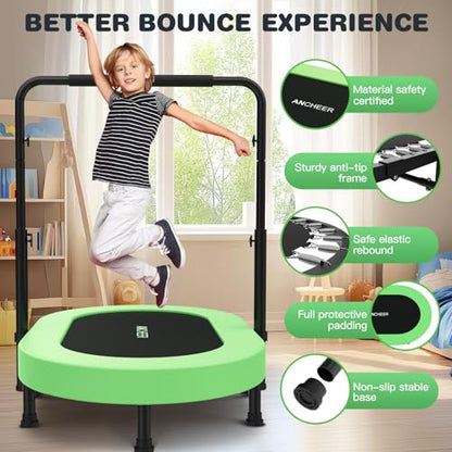 ANCHEER Trampoline, Mini Trampoline with Adjustable Handle -Indoor/Outdoor Rebounder for Kids & Toddlers, 56'' Safe Oval Fitness Trampoline with Bar for Home Fun
