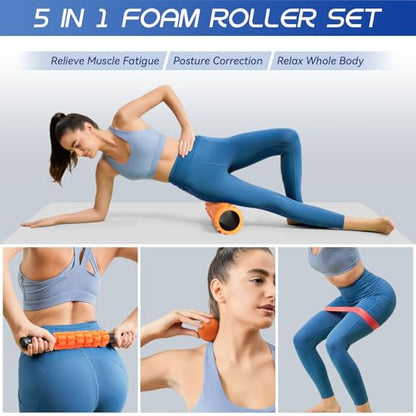Krightlink 5-in-1 18" Foam Roller Set for Deep Muscle Massage - color: Orange-18"(5 in 1)