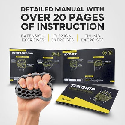 TEKGRIP Hand Grip Strengthener & Finger Exerciser, Dual-Action Grip and Extension Trainer with 3 Progressive Resistance Levels