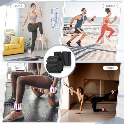 Pilates 2Lbs Each(Set of 4) Wrist Ankle Weights for Women, Wearable Arm Leg, Adjustable Weighted Wristbands Arm Leg Weights Suitable for Walking Swimming Running Yoga Gym - color: Black