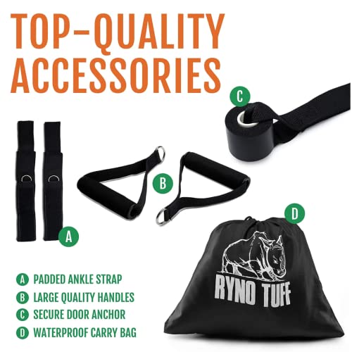 Ryno Tuff Resistance Bands Set - Exercise Bands With Handles 12 Piece Set Includes Bonus Resistance Band Workout Poster - 5 Workout Bands Combine Up To 125lbs Strength Training, Physical Therapy, Yoga
