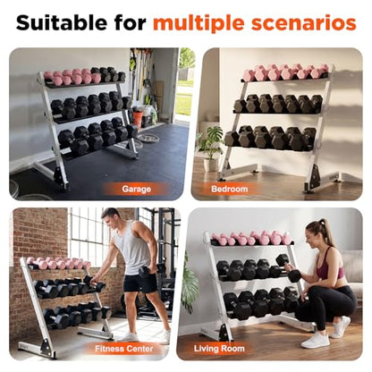 DERACY Dumbbell Rack, 3-Tier Dumbbell Weight Rack for Home Gym, Dumbbell Set Organizer for Dumbbell Kettlebell Barbell, Heavy Duty Weight Storage Rack, Dumbbell Stand Only