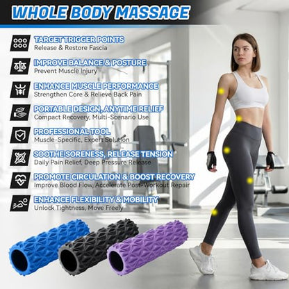 Foam Roller High Density Deep Tissue Massager for Muscle Massage Myofascial Trigger Point Release Improves Mobility Massage of The Back and Leg Muscles - 15" (Purple)
