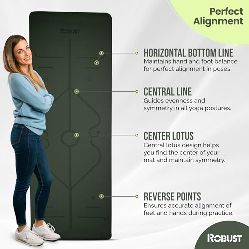 Robust Extra Thick Yoga Mat 1/4 & 1/3 & 2/5 Inch - Non Slip Exercise Mat with Alignment Lines, Carrying Strap, TPE Eco-Friendly Material for Knee Support, Sweat-Proof 72" x 24" for Women & Men