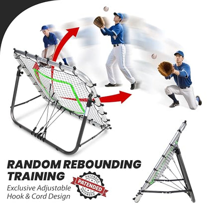 Portable Pro Rebounder Baseball Softball 3' x 3' Foldable Heavy Duty Pitch Back Bounce Trainer Adjustable Dual Rebound Modes (Predictable and Random)