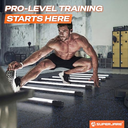 SUPERJARE 30" x 30" Larger Rubber Top Exercise Equipment Mats, 0.56" Thick 12PCS 75 Sq Ft High-Density EVA Foam Interlocking Gym Flooring, Big Workout Mat for Home Gym, Floor Protection, Black/Blue