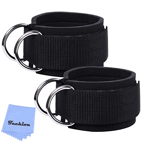 1 Pair of Fitness Ankle Straps for Cable Machine - Double D-Ring, Adjustable Comfort fit Neoprene - for Men and Women - color: Black