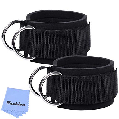 1 Pair of Fitness Ankle Straps for Cable Machine - Double D-Ring, Adjustable Comfort fit Neoprene - for Men and Women - color: Black
