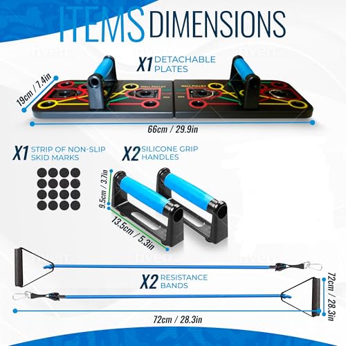 Multi-use 10 in 1 Push Up Board for Upper Body Strength Training. Push up board with resistance bands attachments for home workouts.