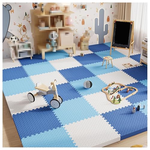 Foam Interlocking Floor Tiles Play Mat, 9pcs 12x12x1in Extra Thick EVA Foam Floor Mat Puzzle Exercise Mat, Protective Flooring for Workout Equipment (White+Navy Blue+Sky Blue) - color: White+navy Blue+sky Blue