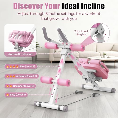 Multifunctional Ab Machine, Crunch & Sit-Up Core Trainer, Adjustable Ab Trainer with Knee & Back Support, Foldable, Full Body Workout Equipment for Home Gym