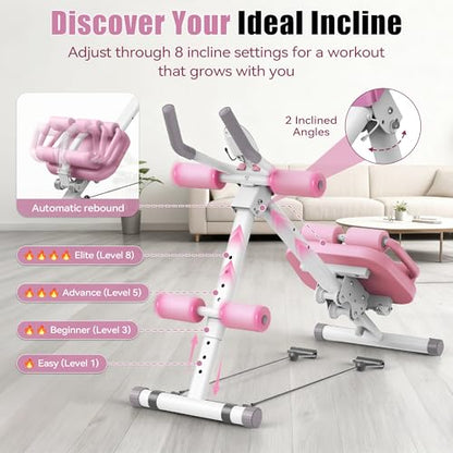 Multifunctional Ab Machine, Crunch & Sit-Up Core Trainer, Adjustable Ab Trainer with Knee & Back Support, Foldable, Full Body Workout Equipment for Home Gym