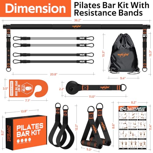 Pilates Bar Kit with Resistance Bands, Workout Equipment for Legs, Hip, Abs - size: 30,40LB