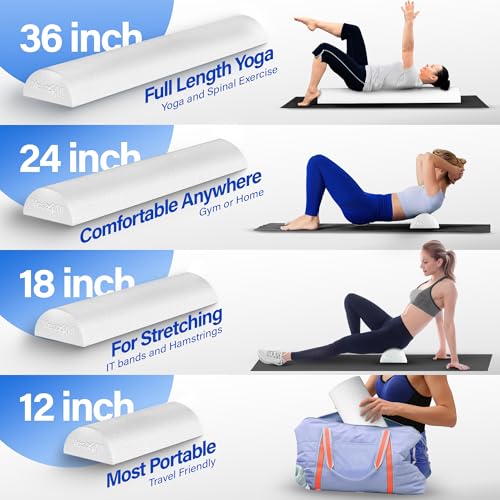 Yes4All Medium Firm Half Foam Rollers for Post-Workout Relaxation, 12/18/24/36 inch PE Foam Roll for Back Massage & Yoga Exercise - color: White, style: 24-inch
