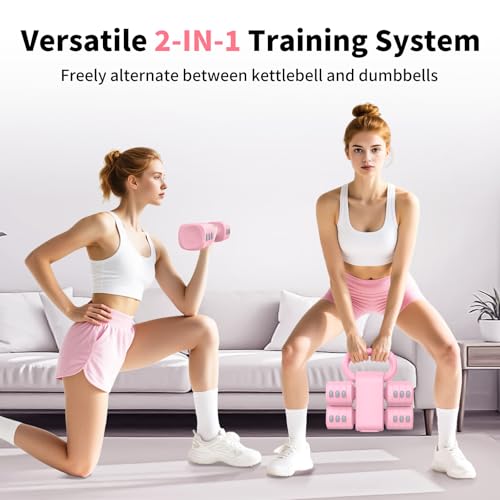 Hezeyferg 2-in-1 Adjustable Dumbbells Set, 4 Levels Weight Dumbbells Set for Women Men, Each 2.2/3.3/4.4/5.5lb Hand Weights with Kettlebell Form for Home Gym Exercise Training