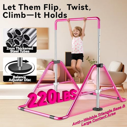 Kids Gymnastics Bar Gymnastic Equipment for Home Adjustable Height Gymnastic Training Bar Gymnastic Stuff for 3-7 Years Old Girls - color: Pink