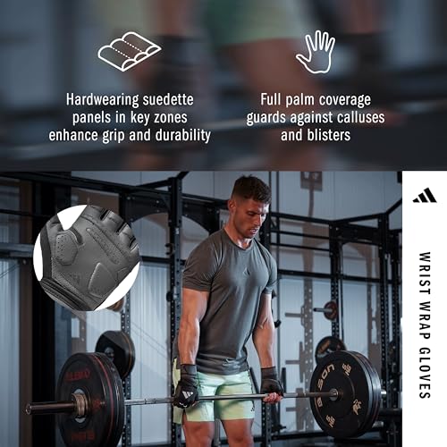 adidas Wrist Wrap Training & Weightlifting Gloves, Fingerless Workout Gloves - size: Medium