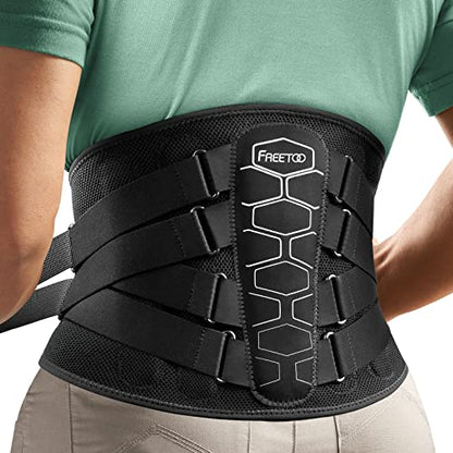 FREETOO Back Brace For Lower Back Pain Relief, Back Support Brace Men Women - size: Large (Waist: 40.5～47.2 Inch)