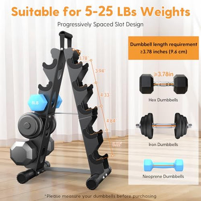 AmazeFan 5 Tier | 3-Tier Dumbbell Rack Stand Only, A-Frame Design Weight Rack with Handle, Weights Metal Strength Training Dumbbells Storage Rack for Home Gym Space Saver (Dumbells not Included)