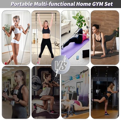 Portable Pilates Bar Kit with Resistance Bands for Men and Women - 3 Set Exercise Resistance Bands - Multifunctional Home Gym - Supports Full-Body Workouts – with Fitness Poster and Video