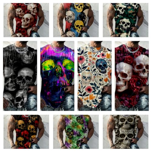 domirica Graphic Tank Tops Men Skull Printed Sleeveless Summer Oversized Loose Gym Workout Breathable Sportswear