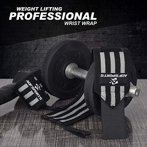 AQF Wrist Wraps for Weightlifting & Powerlifting, 18" USPA Approved (Pair) - color: Grey & Black